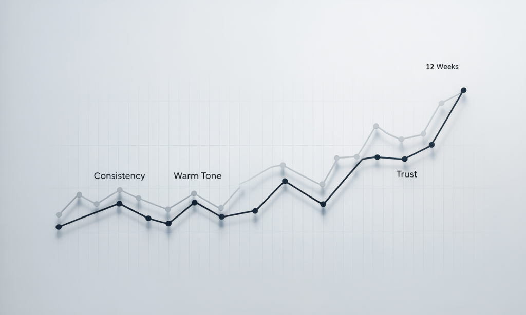 Twelve-week upward trend—overshoot standards compound into trust.