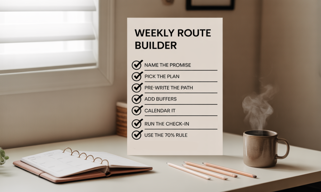 Seven-step weekly route builder checklist for couples.