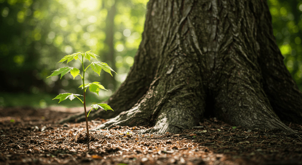 Small tree growing next to a larger one, symbolizing slow but steady emotional growth in marriage.