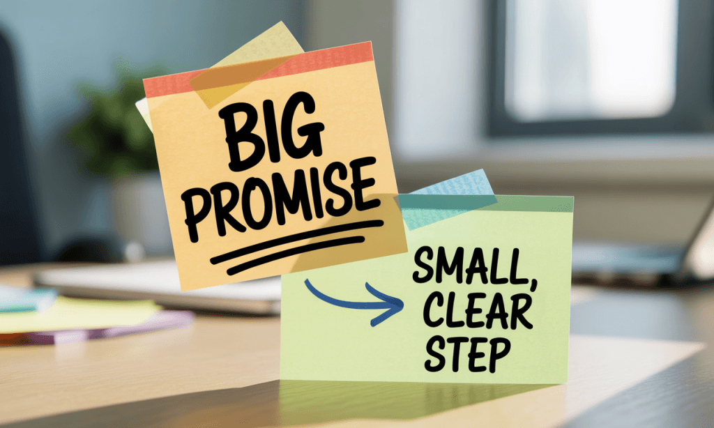 Avoiding over-promising-shift to small, clear steps that stick.