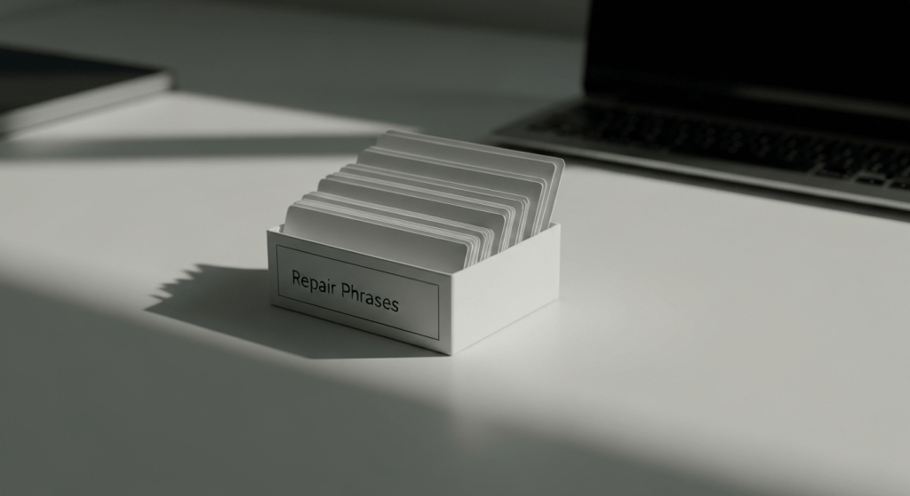 Easy-to-reach script cards that help partners repair on the spot.