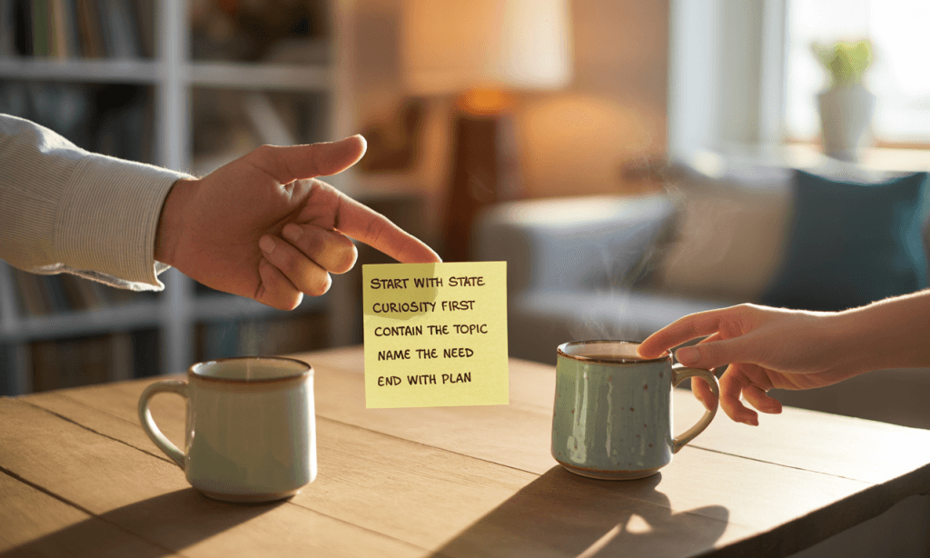 Conversation prompts that lower defenses and increase clarity.