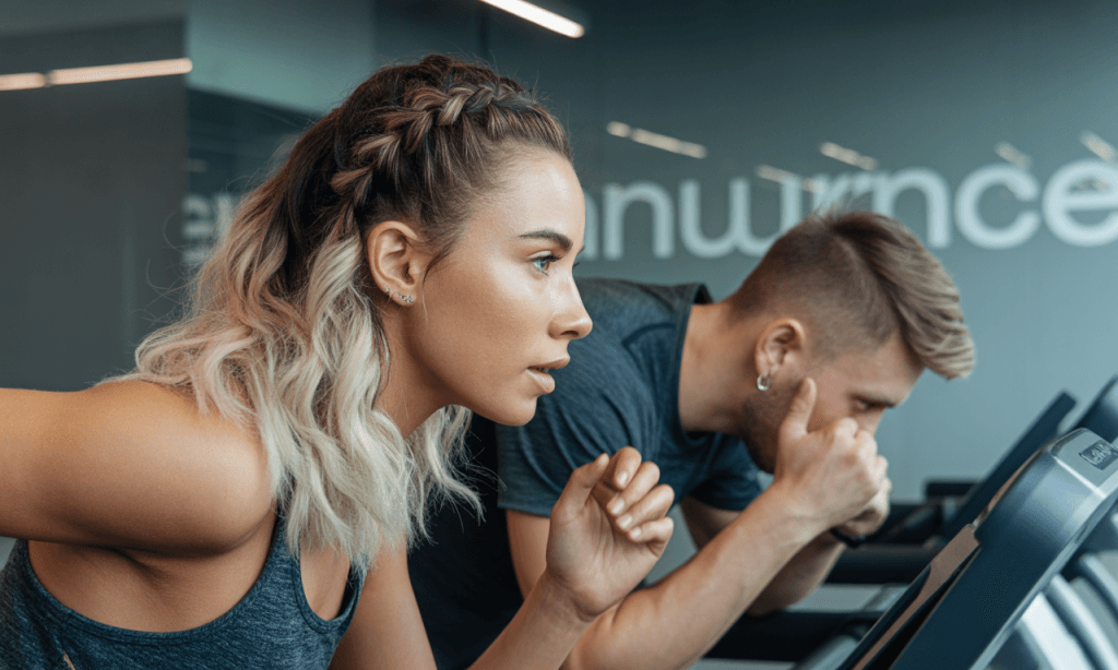 Individual running on a treadmill, symbolizing emotional exhaustion from nonstop activity.