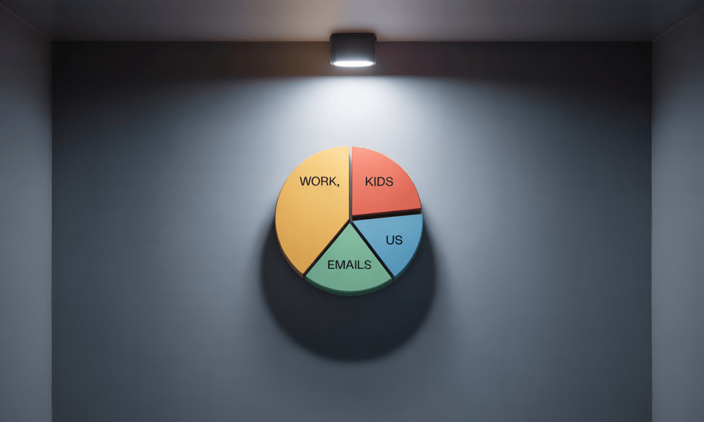 Pie chart showing unbalanced priorities in a couple’s life, leaving little room for marriage connection.