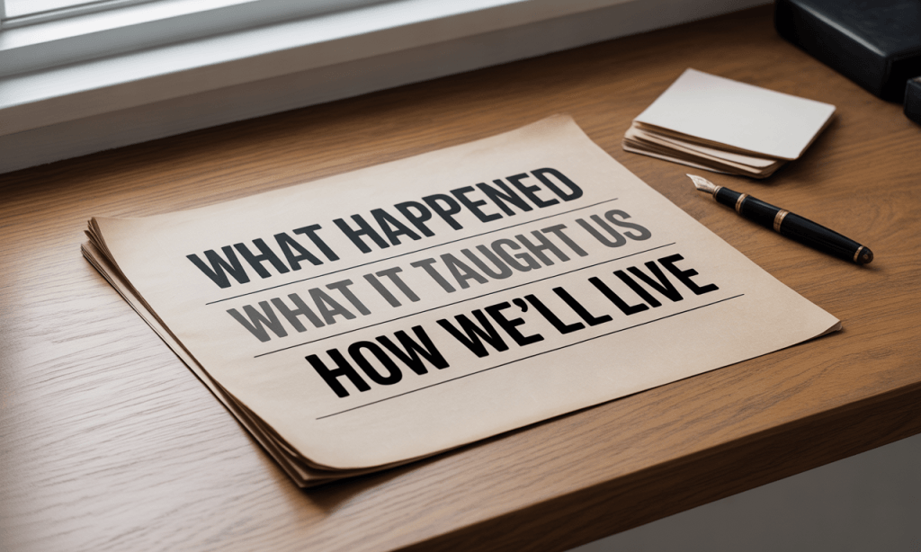 One-page “we story” template sized for clarity, memory, and reuse.