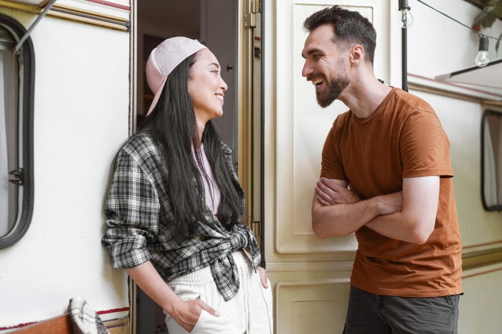 Married couple engaging in a thoughtful conversation, demonstrating intentional agreement.