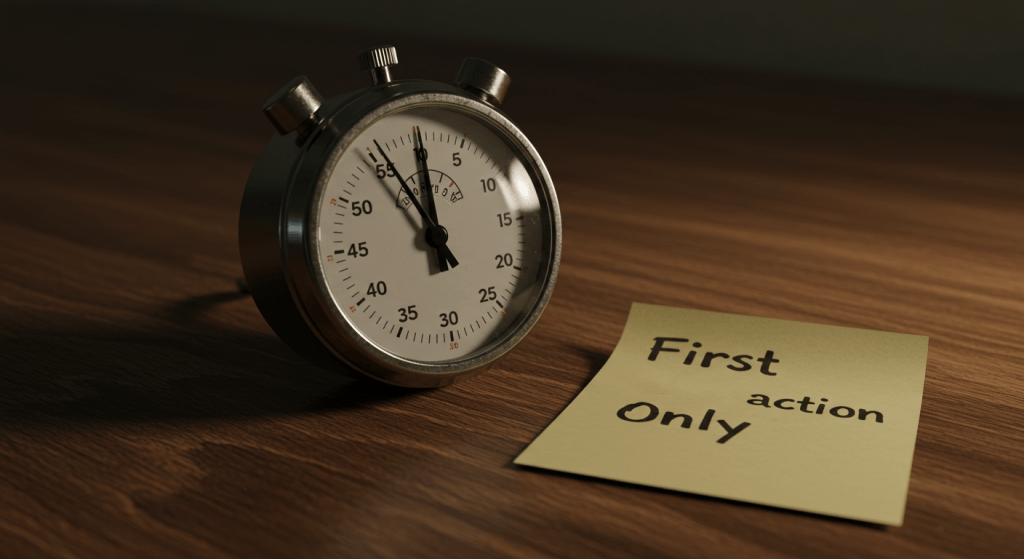 Timer-first container that gives psychological safety to begin.