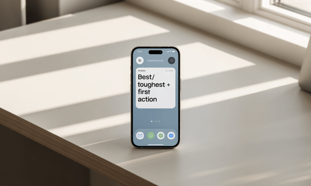 Low-distraction phone layout that adds thrust toward connection.