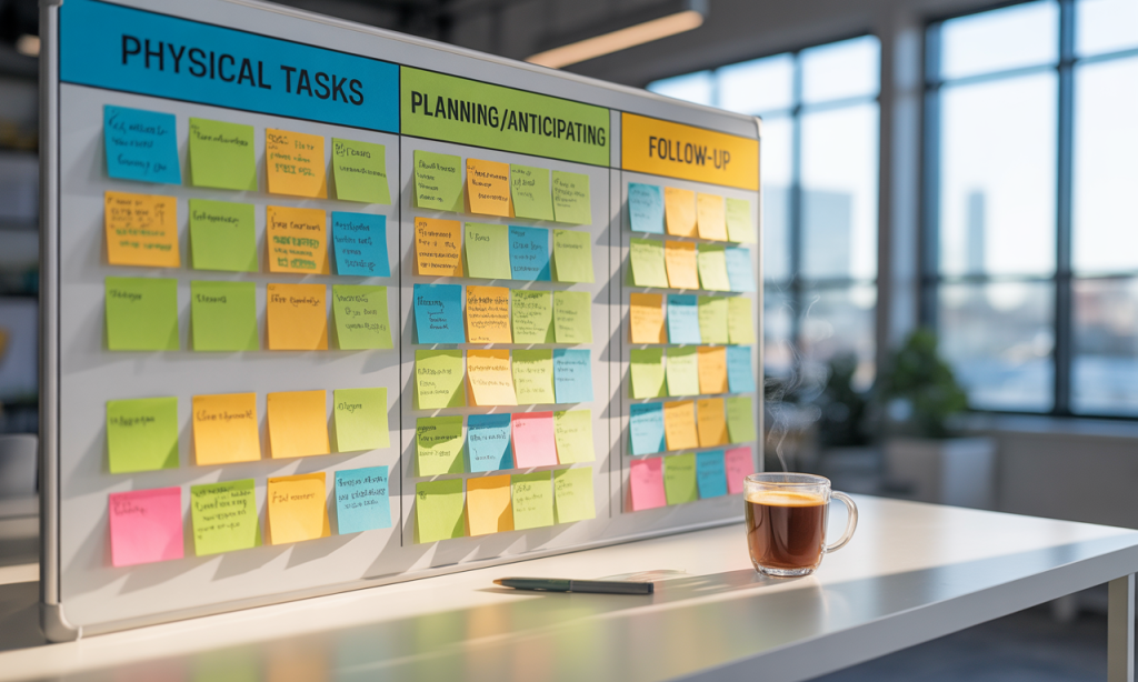 invisible load made visible on task board with planning and follow-up columns