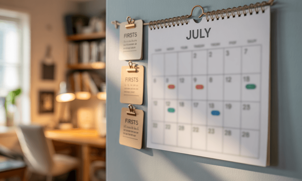 Consistency + Novelty calendar-steady routine marked with simple first-time experiences