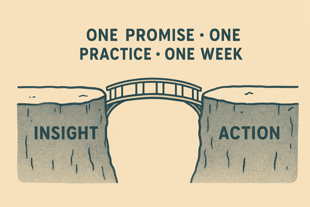 Visual bridge from insight to action marriage illustrating short, safe steps.