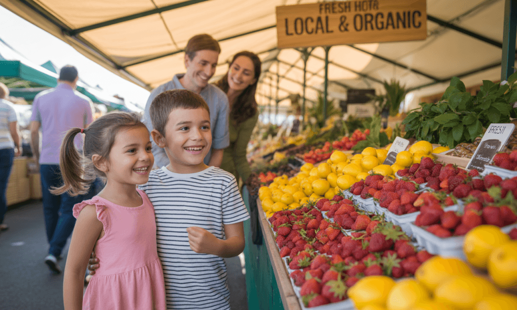 Family-friendly community-market scavenger hunt as a gentle first