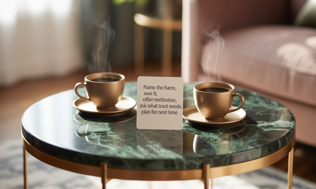 apology template enabling fast repairs that reset harmful loops