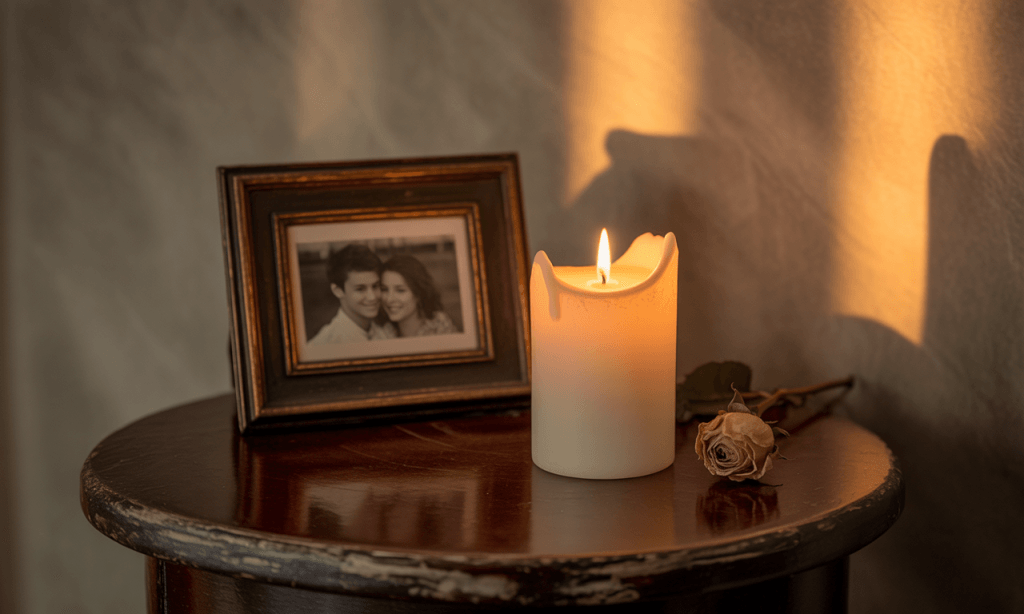 Grief ritual-candle and a quiet sentence to honor a loved one