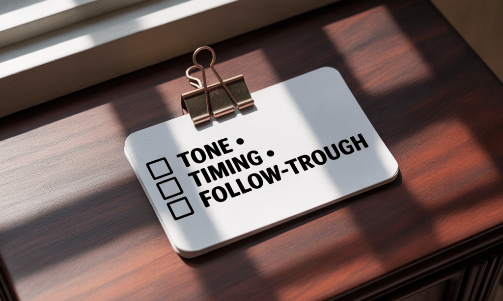 vpersonal ownership checklist highlighting tone, timing, and follow-through