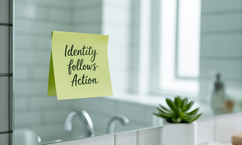 Self-signaling reminder that identity follows actions, not the other way around
