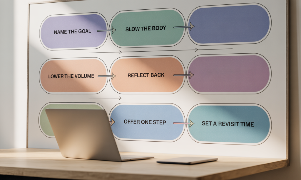 non-reactive leadership de-escalation playbook flowchart