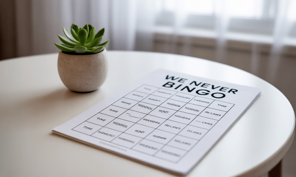 We Never Script bingo sheet helps couples notice negative forecasts in daily life