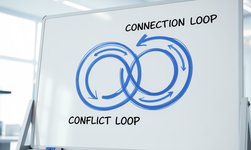 how we built this mess diagram showing marriage feedback loops for conflict and connection