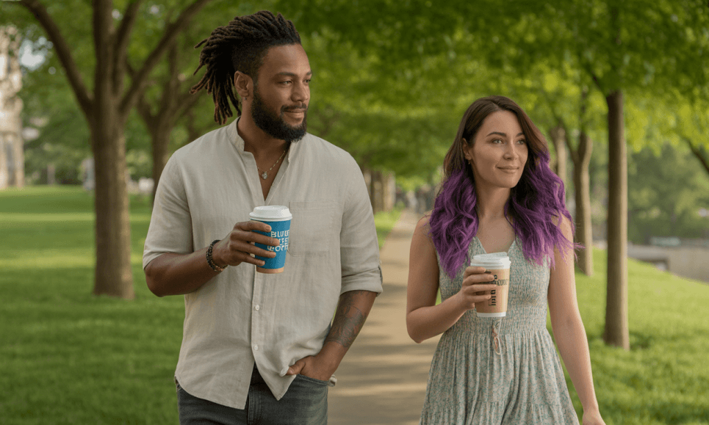 Designed confidence grows as couples explore a new nearby park together