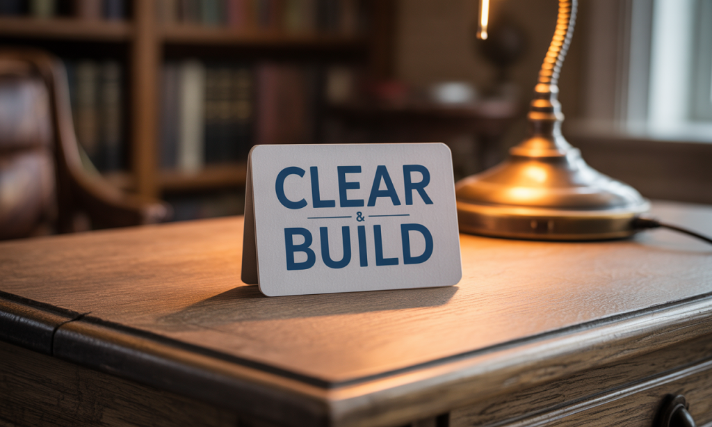 frequently asked questions card summarizing the clear then build approach