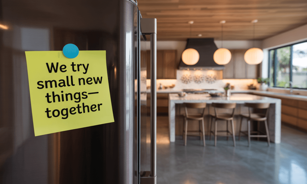 Self-signaling phrase on a fridge reminds couples to design confidence daily