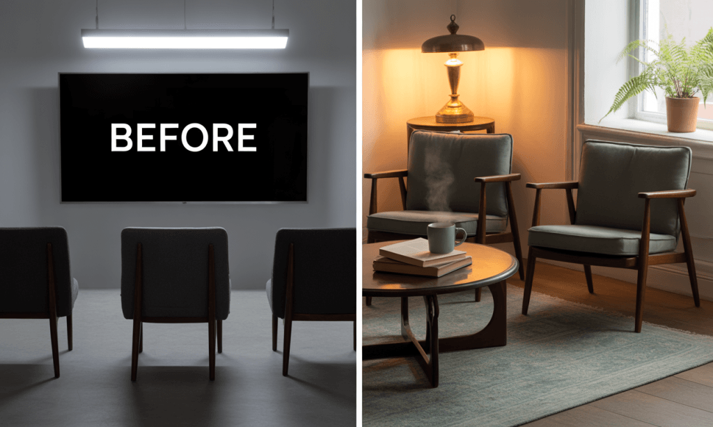 Quick visual wins that reduce defensiveness through lighting and layout.