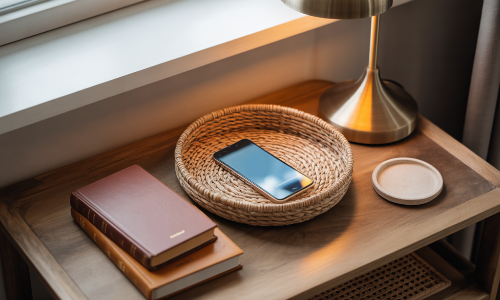 new environments at home with phone basket and warm lighting to invite connection