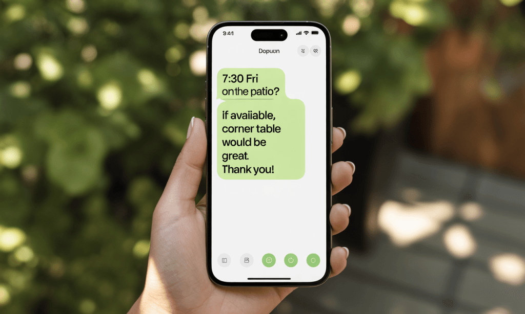 Confident request text demonstrates an identity upgrade without posturing