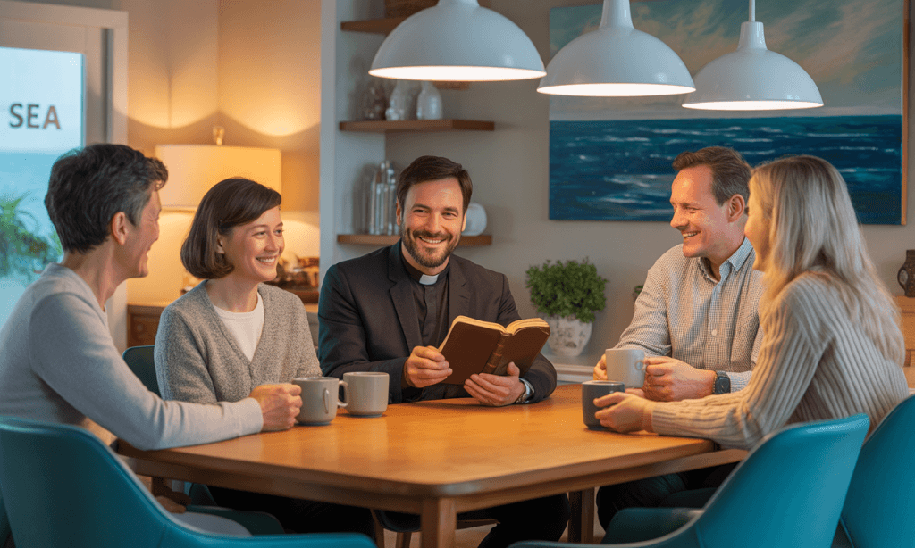 Local Over Flashy-invested community gathered at a kitchen table, offering real, present help.