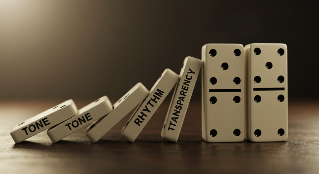 keystone behaviors domino effect illustrating how one steady habit moves the system