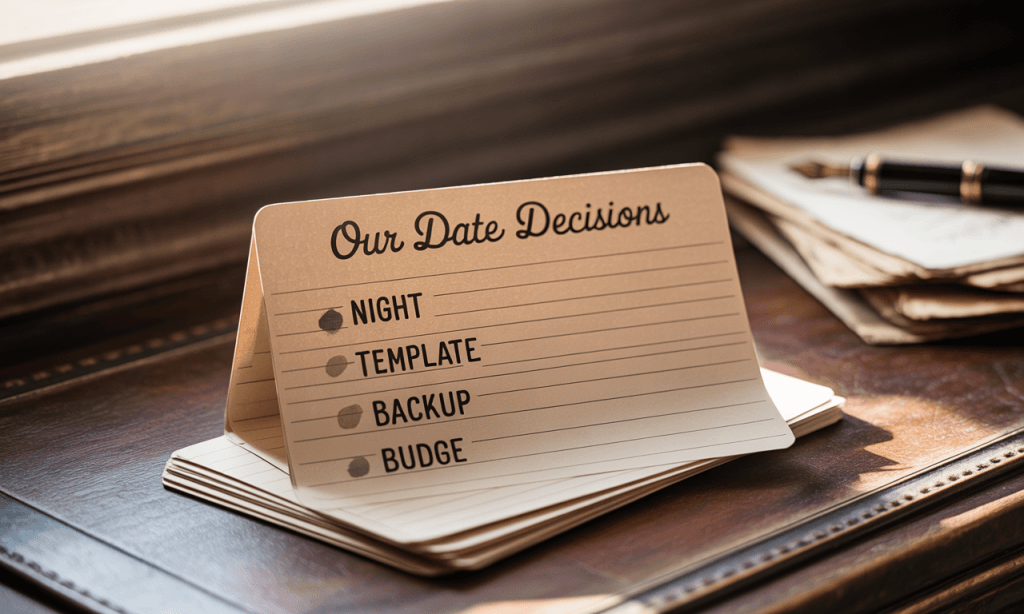 Pre-decision card outlines the four choices that keep Date Night Is a Decision on track