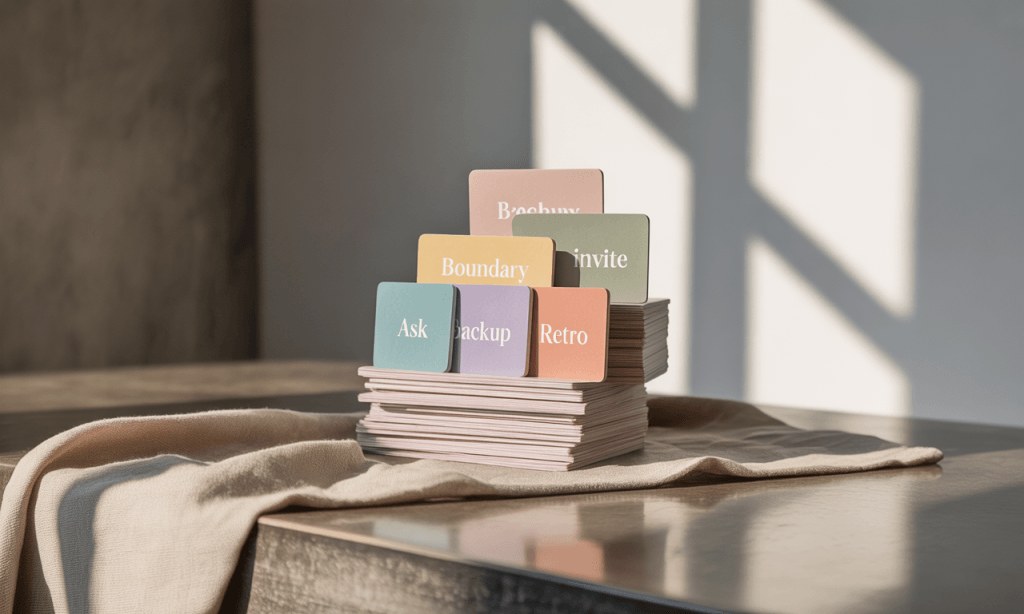 Copy-ready script cards that make the 90-day reset words quick and kind