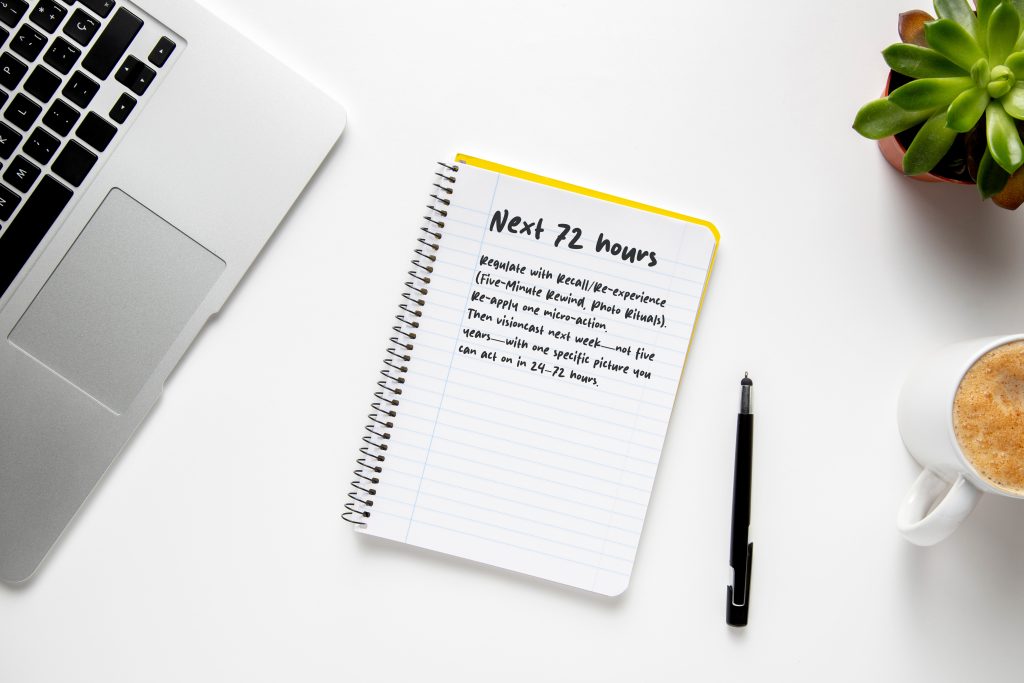 Make future-visualization safe by sequencing it after regulation and micro-actions.