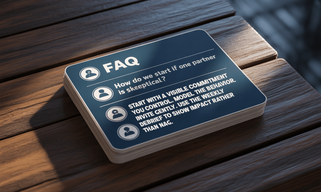 FAQ graphic showing common couple questions and short answers about implementing rituals