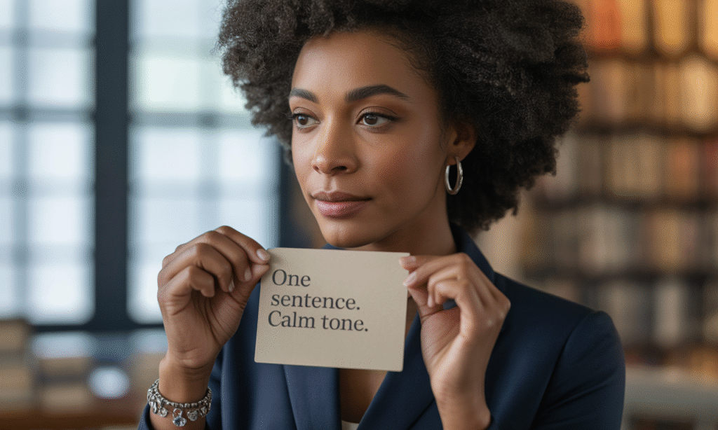 notecard reading one sentence calm tone to symbolize simple communication