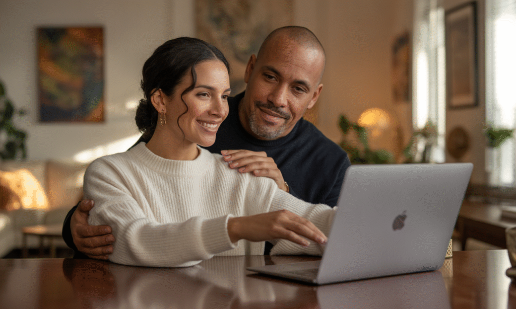 Spouse modeling gentle disengagement from screens to invite connection instead of enforcing it.