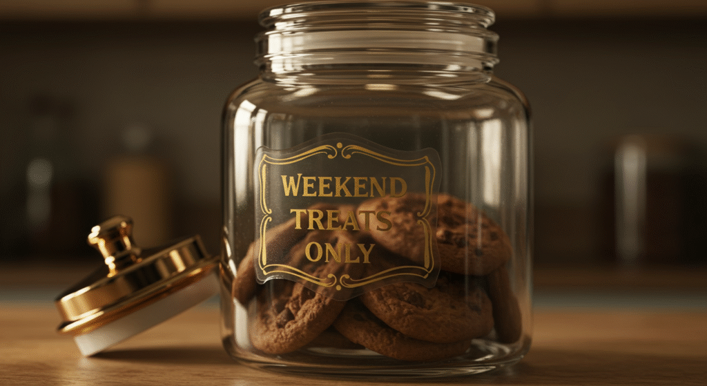 cookie jar labeled weekend treats only representing consistent family boundaries