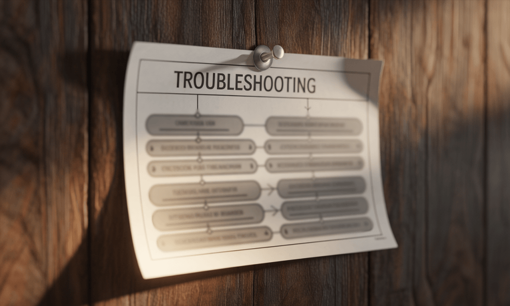 Troubleshooting flowchart for failed habits pinned to wall.