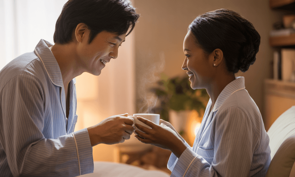 partner offering coffee-inviting connection instead of demanding change