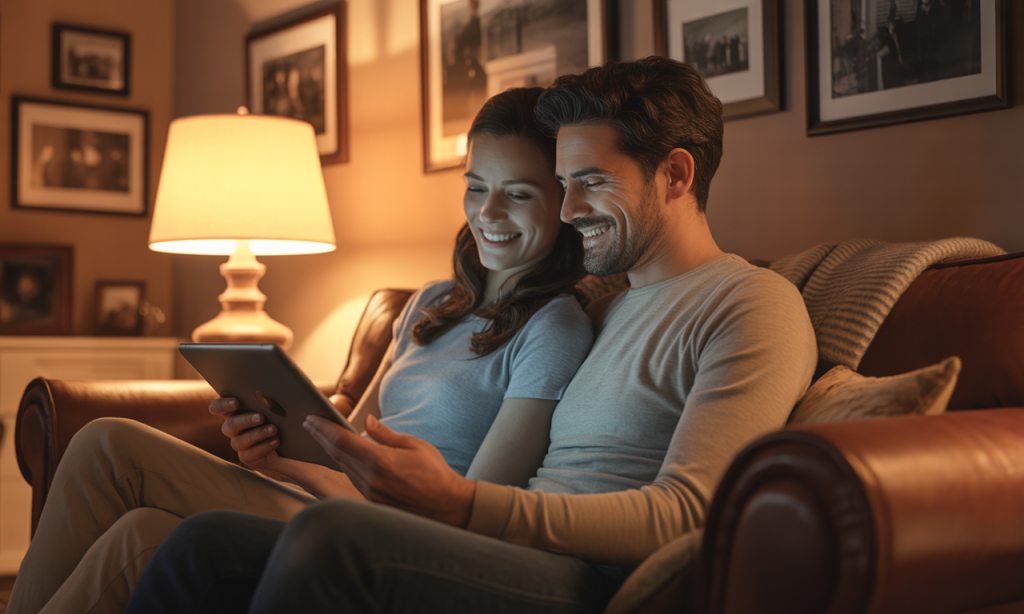Couple using the Five-Minute Rewind micro-practice to reconnect after a hard day.