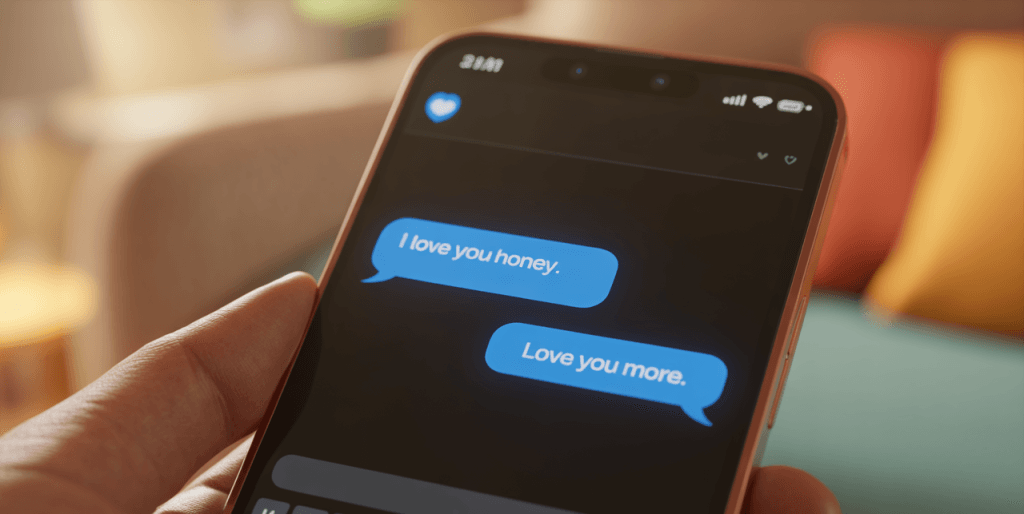 One-line appreciation text showing how small messages sustain connection in marriage.
