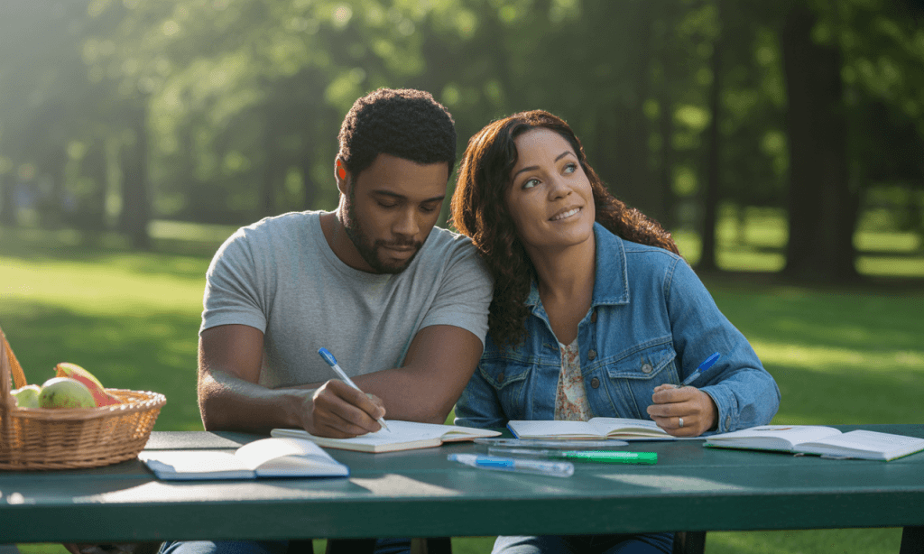 Couple debriefing after 30-day marriage micro-experiment using reflection questions.