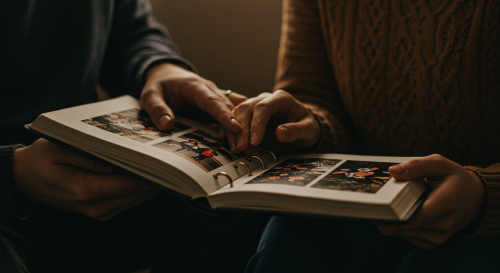 Photo rituals heal by helping couples co-regulate emotions through shared memories.