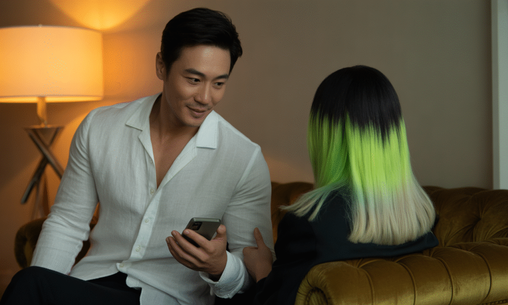 Partner gently setting phone face-down to demonstrate a self-led digital boundary in marriage.