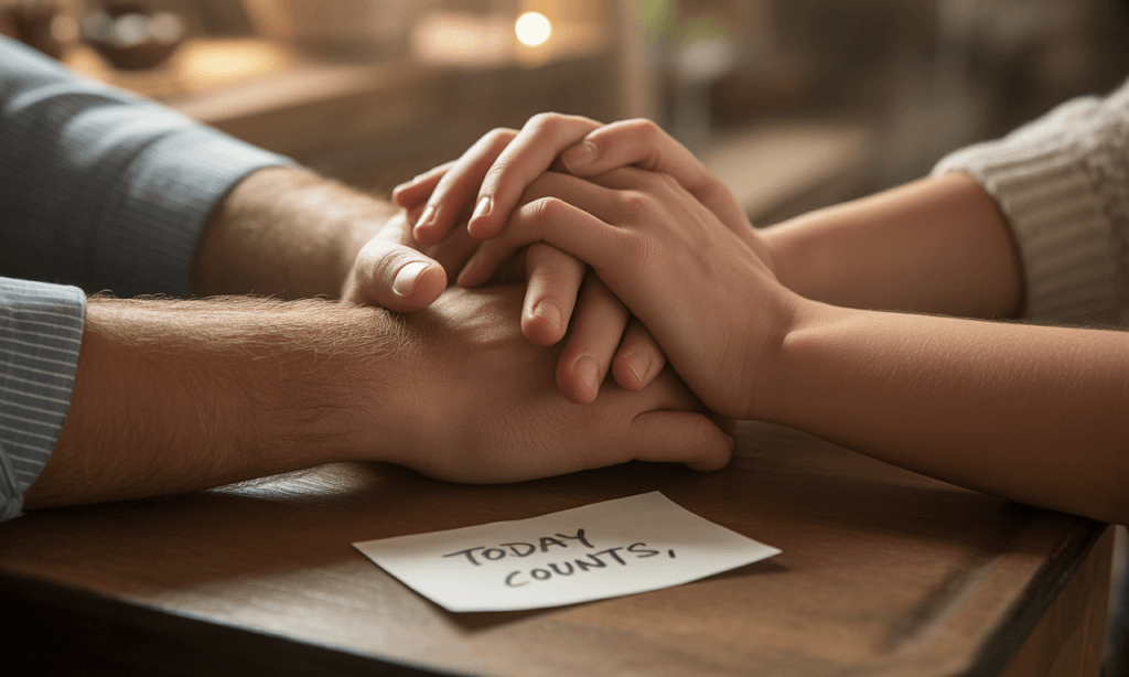 intertwined hands beside note “today counts” symbolizing small consistent actions mattering most