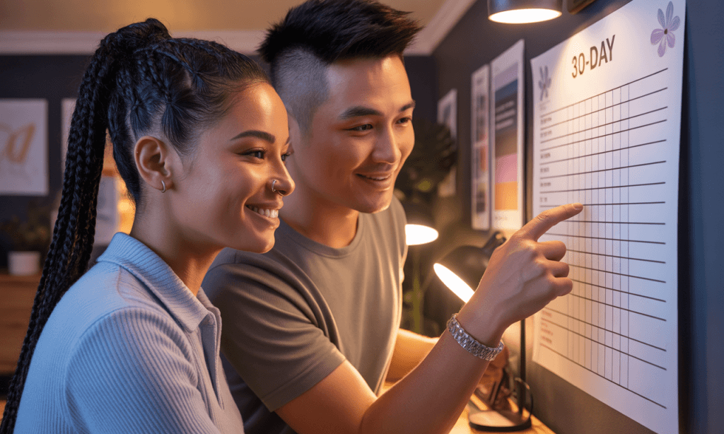 Couple celebrating small wins while turning No-Go list commitments into daily habits.