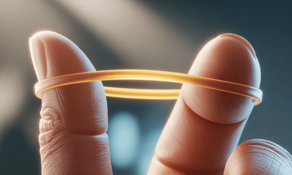 stretched rubber band showing balance between flexibility and growth