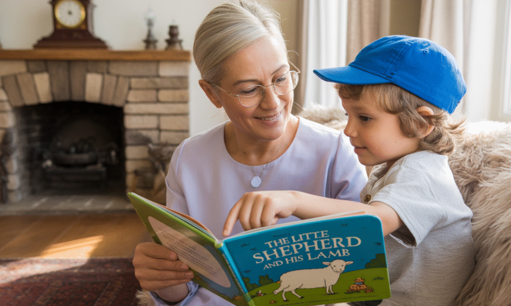 grandparent reading a children’s devotional with a grandchild as a gentle faith alternative