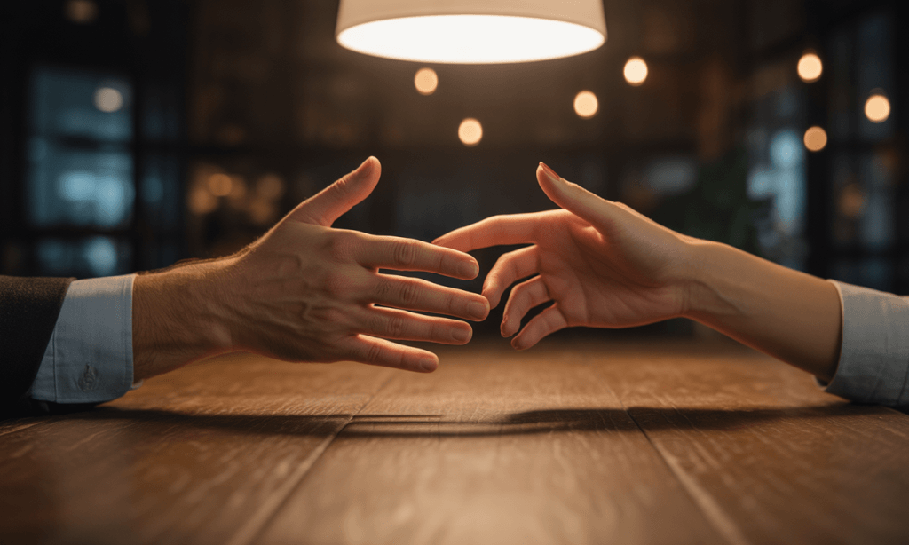 two hands meeting halfway showing connection and reconciliation